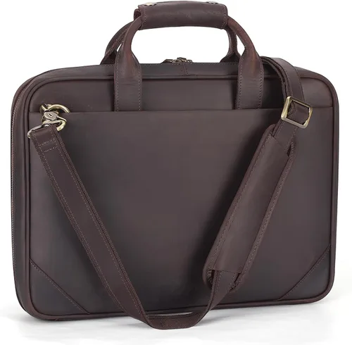 Miniatura 9 de Maletín delgado de cuero para hombres de 14 a 16 pulgadas, bolso cruzado para computadora portátil, bolsa de mensajero de trabajo de negocios