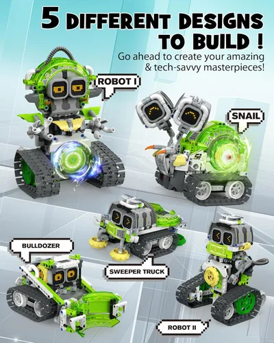 Miniatura 2 de Opmind Juego de construcción de juguetes de robot STEM AI 5 en 1, 478 piezas de bloques erectores de ingeniería con aplicación y control remoto