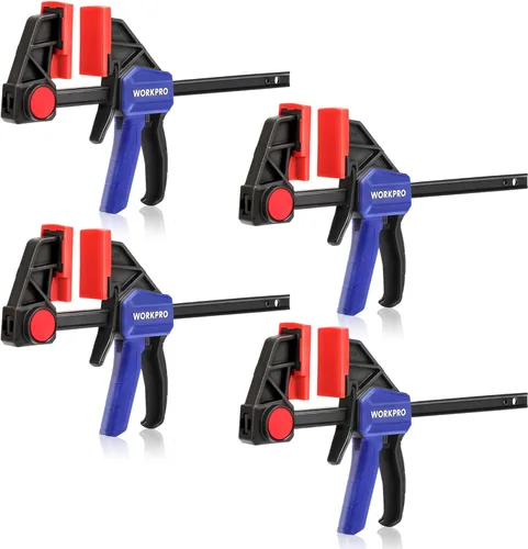 Miniatura 10 de WORKPRO Abrazaderas de mini barra de 6 pulgadas para carpintería, abrazadera/esparcidor con una sola mano, abrazadera F de cambio de tornillo de Azul