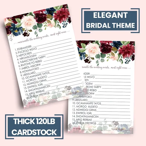 Miniatura 4 de Juegos de despedida de soltera con flores azules, 25 cartas, juego de palabras de boda, divertida actividad de adivinación para invitados, fiestas