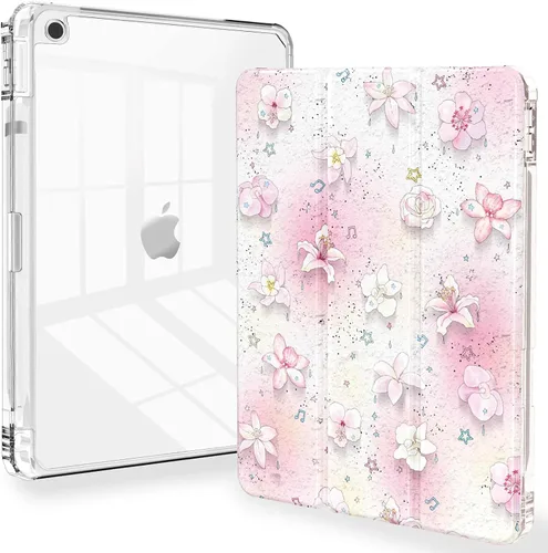 Miniatura 24 de Feams Funda para iPad de 9ª generación, funda triple para iPad 10.2, cubierta trasera transparente con soporte para lápiz y apagado Ángel