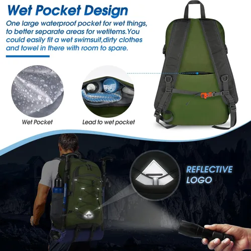 Miniatura 3 de IGOLUMON Mochila de senderismo de 40 L, plegable, ligera, mochila de camping para hombres y mujeres, impermeable, mochila de senderismo al aire