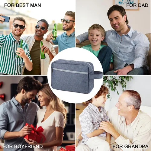 Miniatura 3 de Neceser de cuero personalizado para hombres, bolsa de aseo de viaje grabada personalizada, regalo de nombre y logotipo personalizado para padre