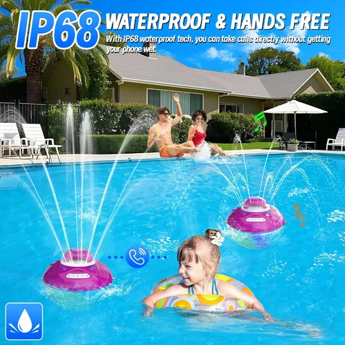 Miniatura 6 de KingSom Altavoz Bluetooth 3 en 1 para piscina con luz de fuente de piscina, altavoz flotante para piscina, altavoces impermeables IP68 para bañera