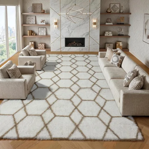 Miniatura 50 de ONASAR - Alfombras de 6 x 9 pies para sala de estar y dormitorio, alfombra grande lavable, esponjosa, gris y negra, alfombra de pelo largo suave