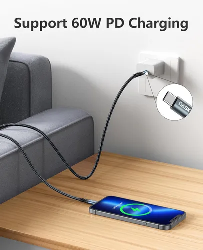 Miniatura 3 de Dasku iPhone 17 USB C a USB C de carga rápida, 60 W (3.1 A), paquete de 2 cables cargador de carga de 3 pies tipo C para iPhone 17/16/15/15 Plus/15