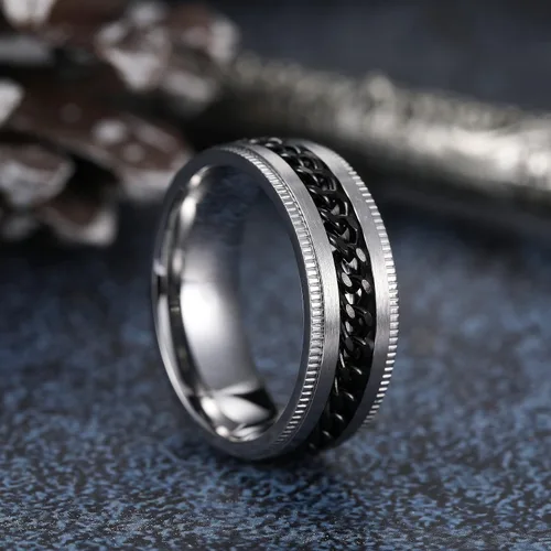 Miniatura 20 de King Will - Anillo antiestrés de acero inoxidable 316L para hombres y mujeres, con cadena decorativa giratoria, 8 mm de ancho, anillo de boda