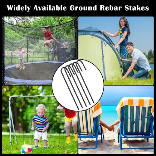 Miniatura 5 de Sadnyy Paquete de 36 estacas de refuerzo resistentes de 12 pulgadas con gancho en J, estacas de acero negro para jardín, trampolín, tienda