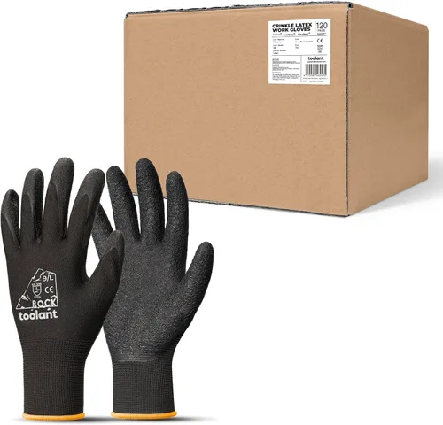 Miniatura 41 de toolant Guantes de trabajo de látex arrugado a granel, guantes de trabajo de seguridad con revestimiento de goma para hombres y mujeres, 12 pares