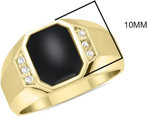 Miniatura 3 de SZUL Anillo de oro amarillo de 10 quilates con ónix y diamantes para hombre
