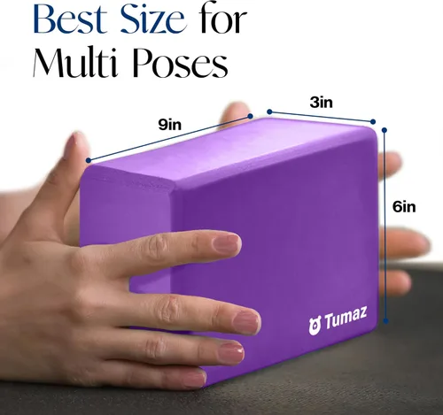 Miniatura 4 de Tumaz Non-Slip Yoga Blocks 2-Pack - High Density/Lightweight EVA Foam & Natural Cork for Stability, Premium Set with E-Book Included Púrpura-2PS