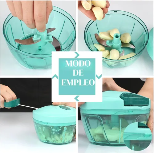 Miniatura 3 de Ourokhome Procesador manual de alimentos, picador de verduras, picador de ajo portátil con cuerda de mano, cortador de cebolla para verduras, Azul