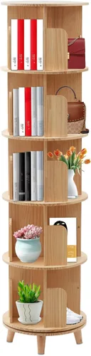 Miniatura 9 de DouSeiAi Estantería giratoria, estantería giratoria de 360° de 16 pulgadas de alto con patas, torre giratoria de madera de pino para oficina, hogar