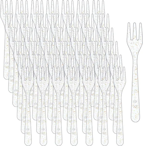 Miniatura 7 de Skylety 500 mini tenedores de plástico de 3.7 x 0.6 pulgadas, pequeños y pequeños, desechables, tenedores de degustación, utensilios para postres