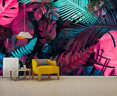 Miniatura 5 de Reyhui - Papel tapiz tropical de hojas de plátano, mural de pared de hoja de plátano, papel tapiz para pared de planta colorida, mural de pared