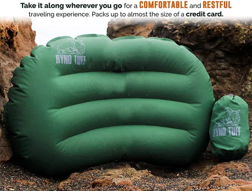 Miniatura 3 de Ryno Tuff Almohada inflable para acampar al aire libre con tela de punto para soporte lumbar del cuello, almohada inflable aislada de viaje