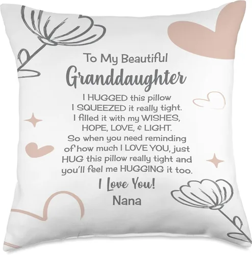 granddaughter pillow from Nana, pink, grey, best Regalos para nieta de Nana, rosa, gris, mejor, abrazos, almohada de amor, 18 x 18 pulgadas,