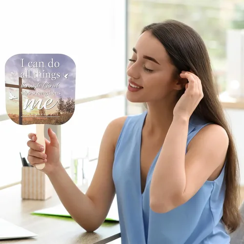Miniatura 7 de Tradder 50 abanicos de papel grueso para iglesia cristiana, abanicos de mano religiosos con mango de madera, regalos religiosos, fanáticos de salón