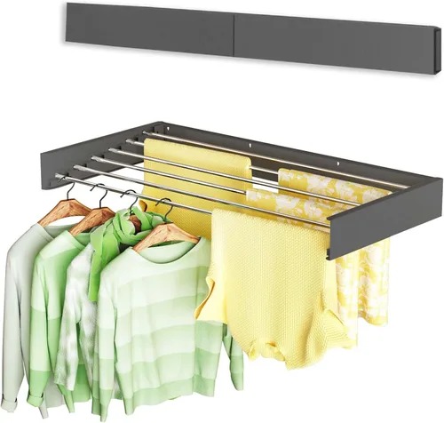 Miniatura 9 de Vikaqi Tendedero de Ropa Montado en la Pared de 32", Tendedero Plegable de Pared para Lavandería Plegable Interior, Tendedero de Ropa Plegable