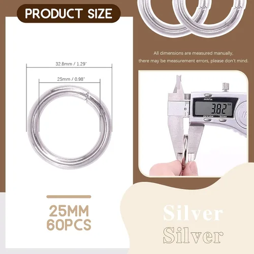 Miniatura 2 de Kit de 60 anillos de metal para cinturones, pasadores de accesorios para macramé, cinturón de campamento, correas para perro, accesorios de sable