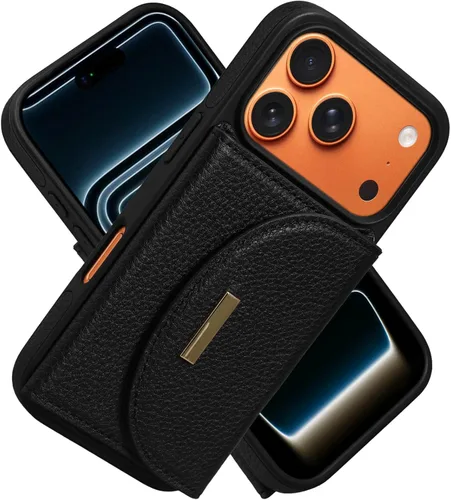 Miniatura 18 de Funda tipo cartera para iPhone 15 Pro de 6.1'', funda plegable con ranuras para tarjetas, soporte con anillo y atril, cubierta protectora tipo folio