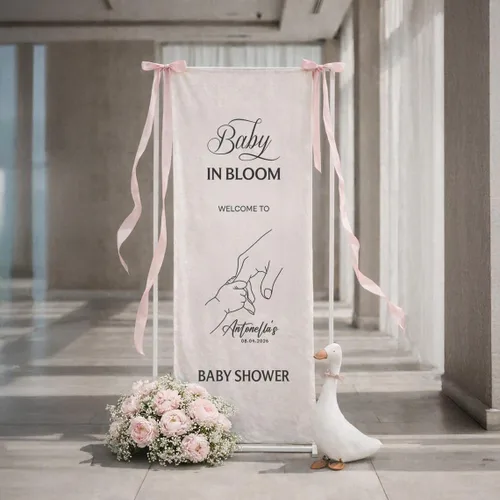Miniatura 18 de Banner de bienvenida personalizado para baby shower, letrero de telón de fondo de tela con nombre personalizado Baby Shower #6