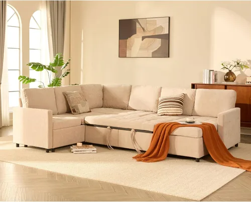 Miniatura 8 de Sofá cama modular de 107 pulgadas, juego de piezas modulares con cama extraíble, sofá modular en forma de U con almacenamiento, sofás de asiento