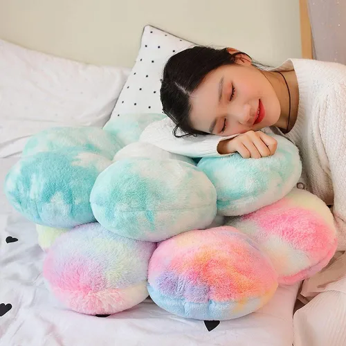 Miniatura 3 de lannery Almohadas de felpa con flores, cojín de suelo de flores, juguete para leer, habitación, ver la televisión (25.6 pulgadas, azul)