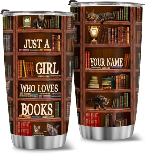 Miniatura 12 de T40413 - Taza personalizada para amantes de los libros, taza de café con texto en inglés "Just A Girl Loves Book", regalo para mujeres y niñas