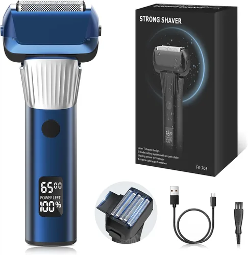 Maquinilla de afeitar eléctrica para hombres, afeitadora eléctrica de 2 velocidades de 5 cuchillas para hombres, inalámbrica, recargable, afeitadora
