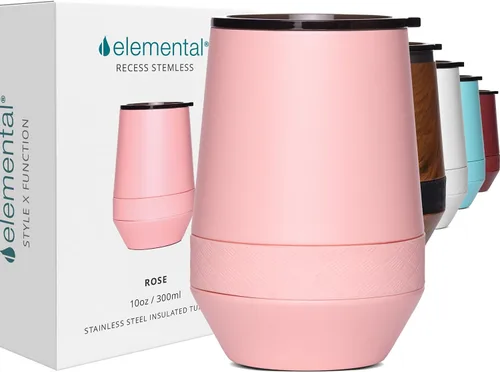 Miniatura 14 de Elemental Vaso de Vino Recess - Taza de Café de Acero Inoxidable con Triple Pared Aislante para Bebidas Calientes y Frías - Taza Portátil con Tapa