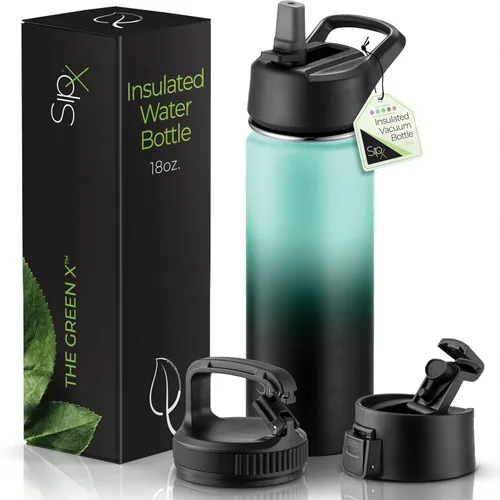Miniatura 58 de SIPX™ Botella de Agua Aislada de 18 oz con 3 Tapas – Acero Inoxidable a Prueba de Fugas, Triple Aislamiento – Frío 24 Horas/Caliente 12 Horas