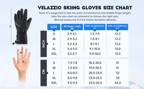 Miniatura 6 de VELAZZIO Guantes de esquí impermeables y transpirables, guantes de snowboard, 3M Thinsulate aislados cálidos guantes de nieve, para hombres y mujeres