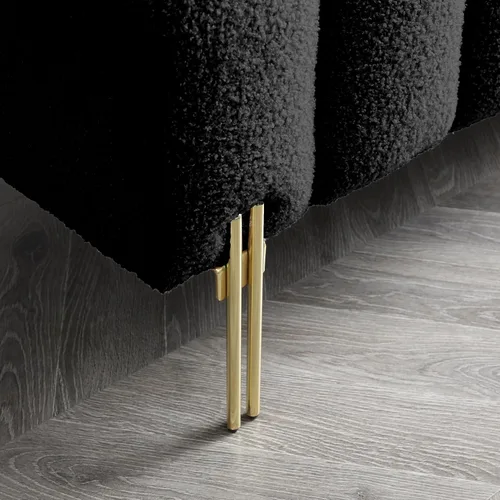 Miniatura 6 de Holaki Banco moderno de 53.2 pulgadas, cómodo sofá tapizado de tela sherpa, de 2 plazas, reposapiés, banco otomano con patas de metal dorado y Negro