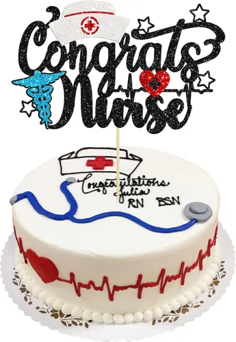 Miniatura 8 de Gyufise Decoración para pastel de enfermería con purpurina para enfermera, feliz cumpleaños, selección de pastel médico, decoración de pasteles