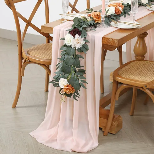 Miniatura 19 de SoarDream - Camino de mesa de gasa, color rosa bebé, de 27 x 120 pulgadas, camino de mesa de estilo romántico ideal para fiesta de boda Púrpura claro