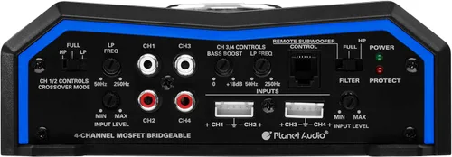 Miniatura 4 de Planet Audio PL1600.4 Amplificador de coche de 4 canales - 1600 de salida alta, entradas de nivel alto/bajo, cruce de paso alto/bajo, conexión al