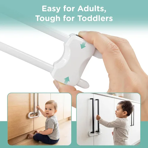 Miniatura 2 de Skyla Homes - Armarios a prueba de bebés, cerraduras deslizantes para niños, cerradura de gabinete de seguridad infantil ajustable en forma de U