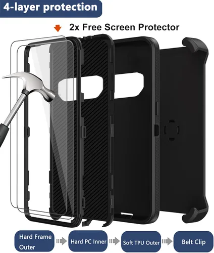 Miniatura 3 de Funda para Samsung Galaxy S10 con funda de clip para cinturón, 2 protectores de pantalla, [protección contra caídas de grado militar] Funda Negro
