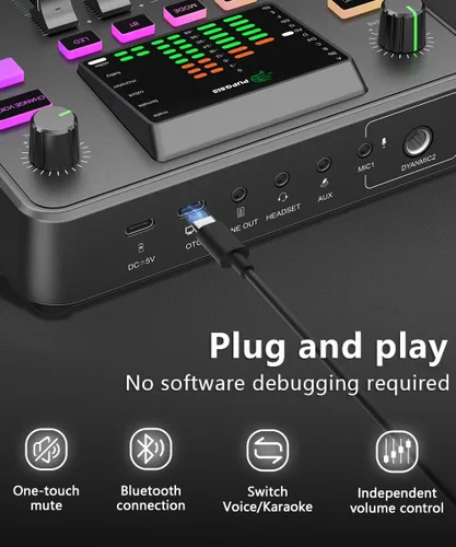 Miniatura 4 de PUPGSIS - Mezclador de audio para juegos, interfaz de audio para PC, interfaz de micrófono dinámico TRS de 1/4 pulgadas, tablero de sonido