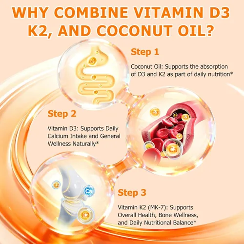 Miniatura 4 de 2 Bolsas de Suplemento de Vitamina D3 K2 en Cápsulas Blandas, Cápsulas Blandas de Vitamina D3 K2 con 10000 UI Apoyan la Salud del Sistema Inmune