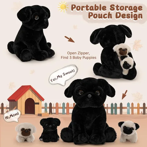 Miniatura 4 de MorisMos Pug Stuffed Animal with Babies Inside, 14" Mommy Stuffed Pug with 3 Baby Puppies, 4Pcs Interactive Soft Cuddly Dog for Kids, Dog Lovers