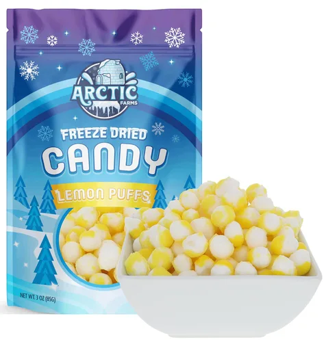 Miniatura 7 de Arctic Farms Caramelos liofilizados de caramelo agrio en bolsa y en caja (Gigantes de limón) (3 onzas)