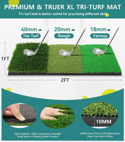 Miniatura 5 de Red de golf: red de práctica de golf de 10 x 7 pies para conducción en el patio trasero, red de golpeo con alfombra de triple césped, redes de ayuda