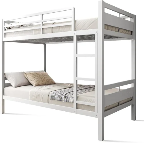 Miniatura 8 de Feonase - Litera de camas individuales con escalera, de metal, con barandilla alta, con soporte de listones de metal resistente, sin ruido, no Negro