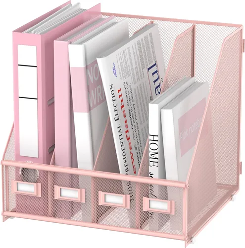 Miniatura 9 de SUPEASY Soporte para archivador de revista, organizador de escritorio de metal con 4 compartimentos para estante, organizador de archivos para Negro