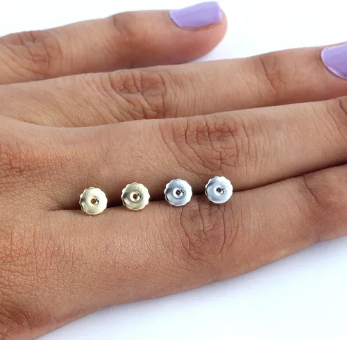 Miniatura 4 de Everyday Elegance Pendientes sólidos de oro blanco de 14 quilates con dos piezas de repuesto para parte trasera de arete Tornillo roscado para par