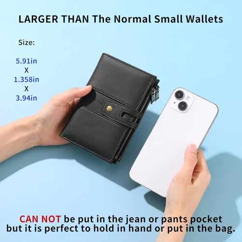 Miniatura 6 de GAEKEAO - Cartera pequeña para mujer de cuero con bloqueo RFID, cartera de tres cuerpos, tarjetero para tarjetas de crédito, tarjetero con ventana