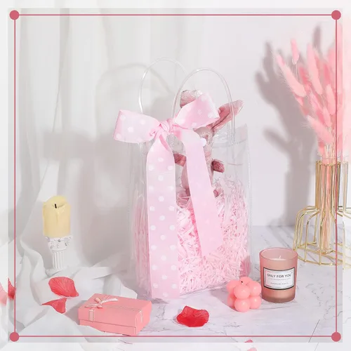 Miniatura 4 de Saintrygo Bolsas de regalo de PVC transparente con asas, bolsas de plástico reutilizables para compras transparentes para fiestas de Navidad, bodas