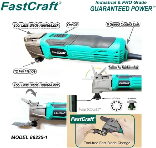 Miniatura 3 de FastCraft - Multiherramienta + 3 hojas de sierra, modelo 86225-1, nueva herramienta oscilante, motor de potencia pico de 5.0 amperios